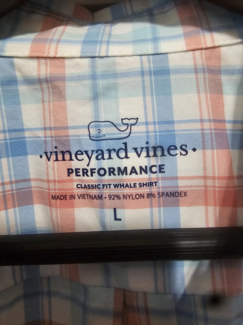 Vineyard Vines Performance Button Down Shirt Mens L Blue Pink Plaid Classic Fit - Picture 3 of 3